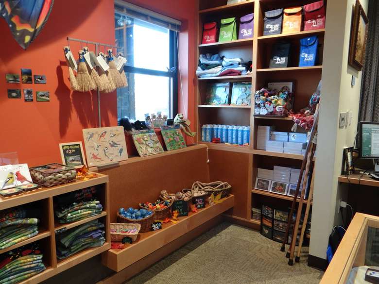 a mixture of gifts on shelves