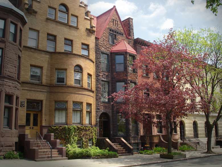 exterior of the morgan state house, a historic house in a row of other historic houses