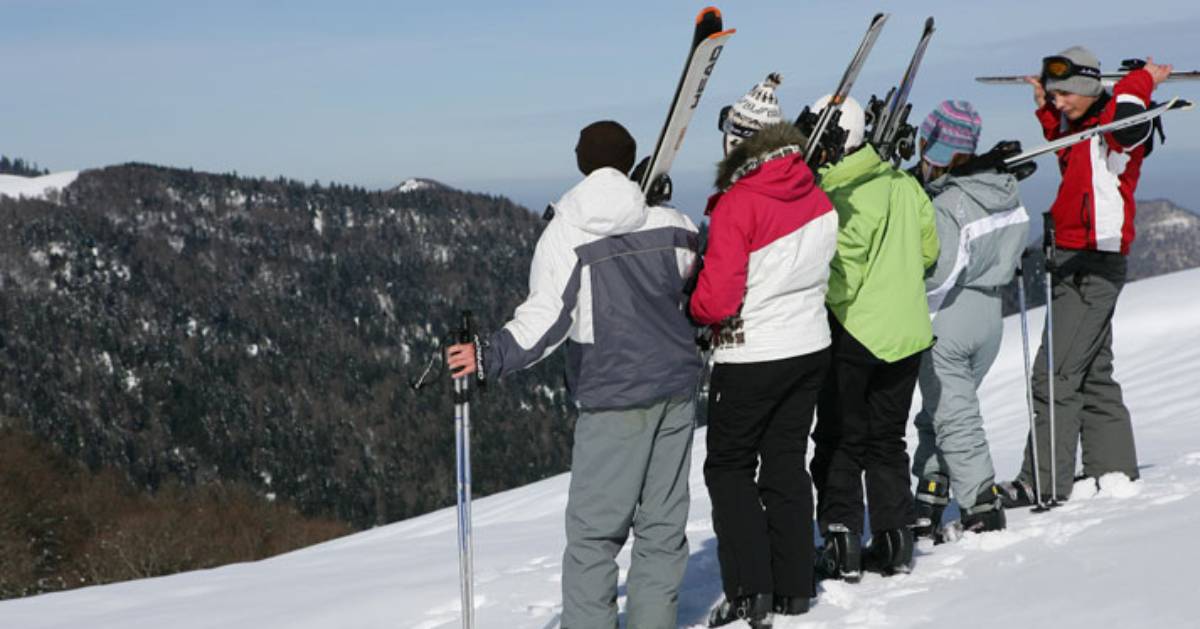 group of skiers on slope