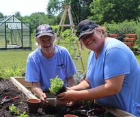 two people gardening