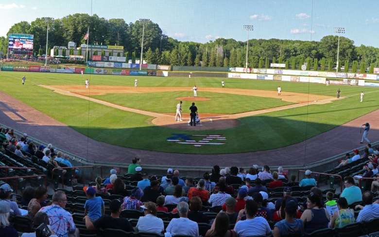 crowd watching a baseball game